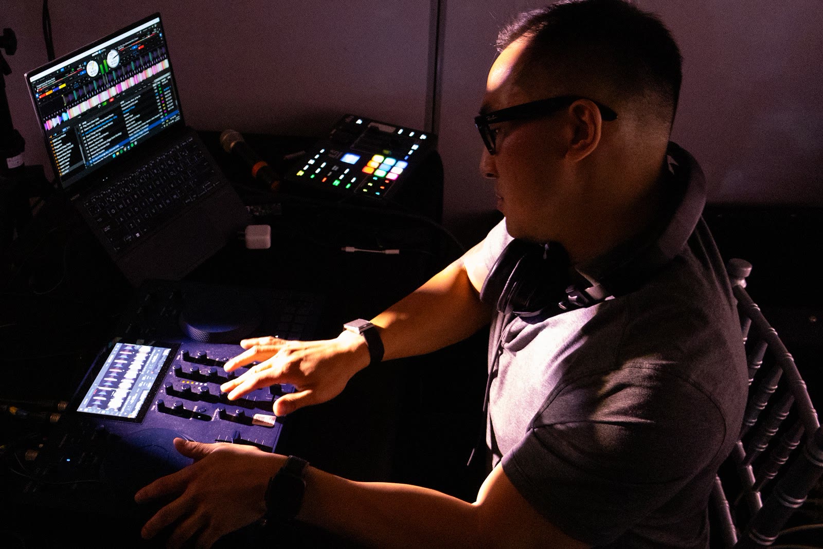 Sean Chi running the DJ booth at a wedding